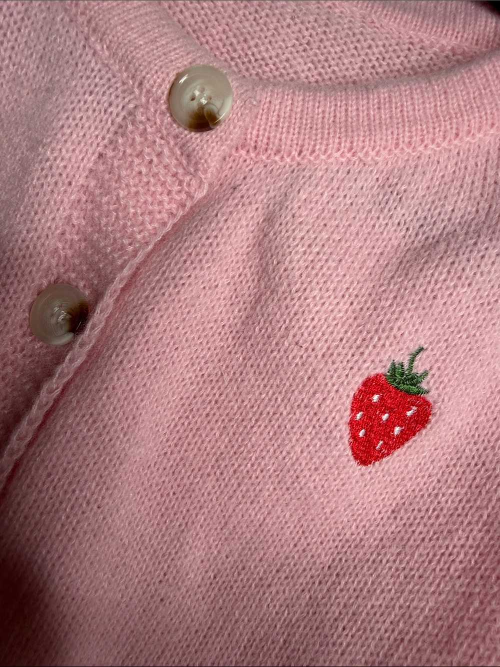 ROMWE Light Pink Knit Cardigan with Embroidered Strawberry Detail